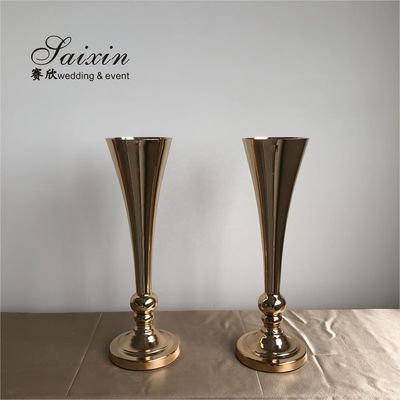20 Inch Tall Decoration Vase For Living Room Silver Metal Trumpet Vases