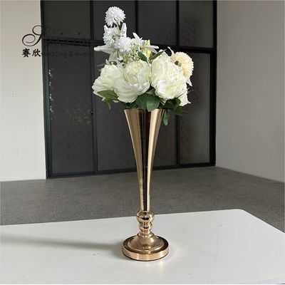 20 Inch Tall Decoration Vase For Living Room Silver Metal Trumpet Vases