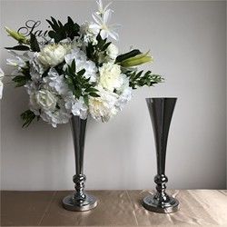 20 Inch Tall Decoration Vase For Living Room Silver Metal Trumpet Vases