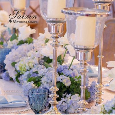 Chic design gold metal 3 pcs set single candlestick holder for event top decoration