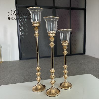 Chic design gold metal 3 pcs set single candlestick holder for event top decoration