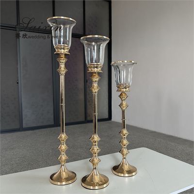 Chic design gold metal 3 pcs set single candlestick holder for event top decoration