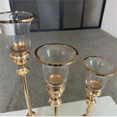 Chic design gold metal 3 pcs set single candlestick holder for event top decoration