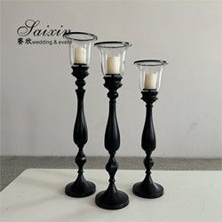 Chic design gold metal 3 pcs set single candlestick holder for event top decoration