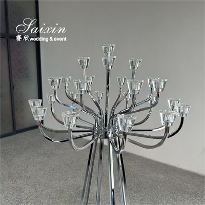 New Design 25 Arms Candelabra Wedding Decoration Silver Candle Holder Metal Wedding Centerpiece Candelabra