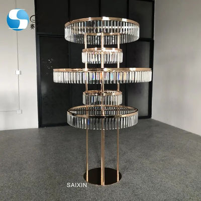 Table Tall Gold Wedding Crystal Centerpiece Gold 4 Layers Custom Metal 130x80cm