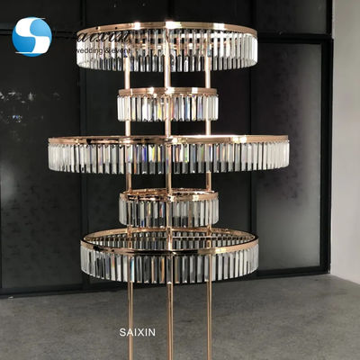 Table Tall Gold Wedding Crystal Centerpiece Gold 4 Layers Custom Metal 130x80cm