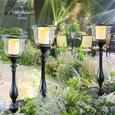 Black Candle Holder 3 pcs Set Metal Wedding Decoration Black Glass Candlestick Holder Centerpiece