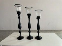 Black Candle Holder 3 pcs Set Metal Wedding Decoration Black Glass Candlestick Holder Centerpiece