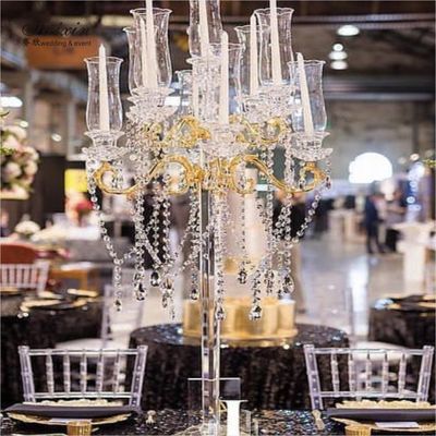 High Quality Gold Clear Candelabra Wedding Decor Supplies 7 Arms Centerpiece Crystal Candelabras