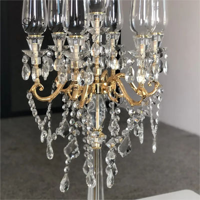High Quality Gold Clear Candelabra Wedding Decor Supplies 7 Arms Centerpiece Crystal Candelabras