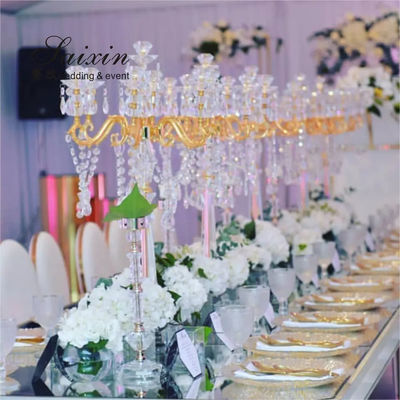 High Quality Gold Clear Candelabra Wedding Decor Supplies 7 Arms Centerpiece Crystal Candelabras