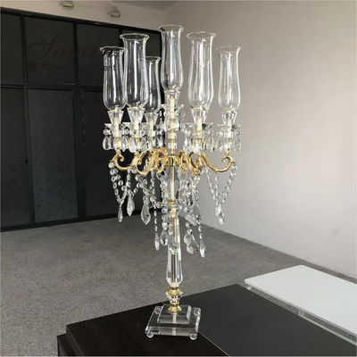 High Quality Gold Clear Candelabra Wedding Decor Supplies 7 Arms Centerpiece Crystal Candelabras