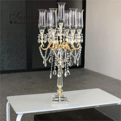High Quality Gold Clear Candelabra Wedding Decor Supplies 7 Arms Centerpiece Crystal Candelabras