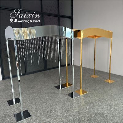 ZT-596 Saixin new wedding centerpiece large rectangle gold metal flower stands with hanging crystal