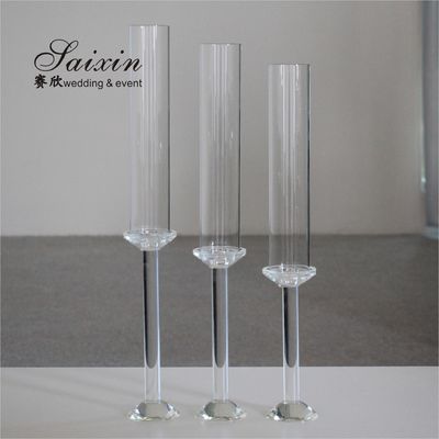Clear Crystal Taper Wedding Candle Holder Wedding Table Decoration 3pcs Set 29CM