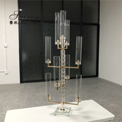 Black 6 Arm 9 Arm Crystal Candelabra Candle Holder Tall Square Shape 120CM