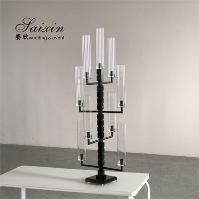 Black 6 Arm 9 Arm Crystal Candelabra Candle Holder Tall Square Shape 120CM