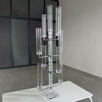 Black 6 Arm 9 Arm Crystal Candelabra Candle Holder Tall Square Shape 120CM