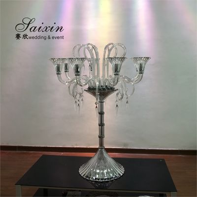 ZT-524 Luxury crystal glass red candelabras for wedding centerpieces