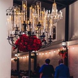 ZT-361B Gorgeous strong 25 arms black metal candle holder  for wedding decorations