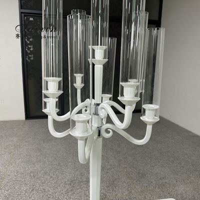 ZT-271W Wedding Supplies 9 arms wedding crystal white glass candelabra for wedding table centerpieces
