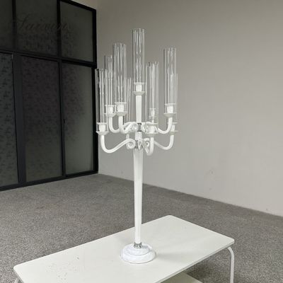 ZT-271W Wedding Supplies 9 arms wedding crystal white glass candelabra for wedding table centerpieces