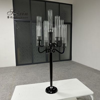 3 Arm 9 Arm Crystal Candelabra Wedding Black Glass Wedding Table 110CM