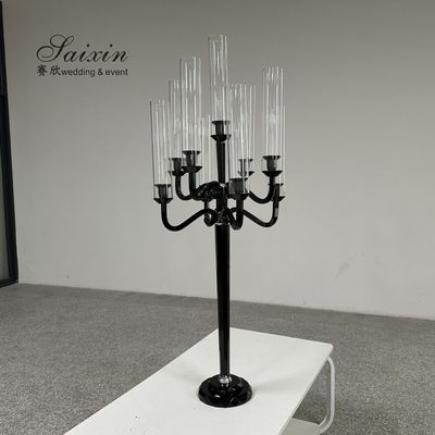 3 Arm 9 Arm Crystal Candelabra Wedding Black Glass Wedding Table 110CM