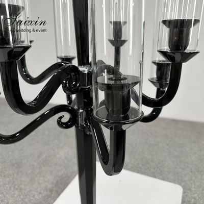 3 Arm 9 Arm Crystal Candelabra Wedding Black Glass Wedding Table 110CM