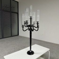 3 Arm 9 Arm Crystal Candelabra Wedding Black Glass Wedding Table 110CM