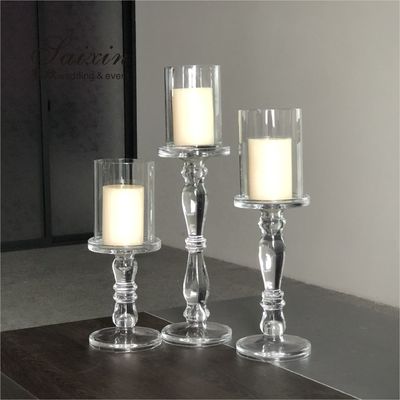 Christmas Wedding Candle Holder Glass Candle Pillars Set 19cm 27cm 35cm