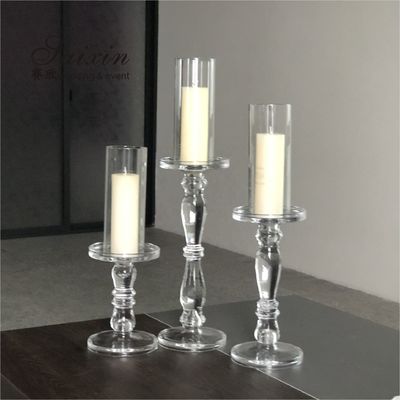 Christmas Wedding Candle Holder Glass Candle Pillars Set 19cm 27cm 35cm