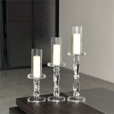 Christmas Wedding Candle Holder Glass Candle Pillars Set 19cm 27cm 35cm