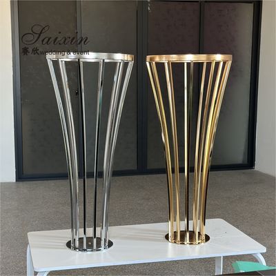 Hot sale gold metal flower stand with acrylic white pedestal for wedding aisle decoration