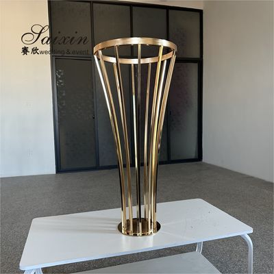 Hot sale gold metal flower stand with acrylic white pedestal for wedding aisle decoration