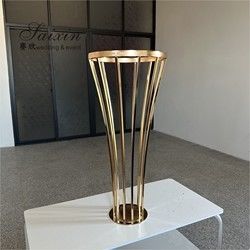 Hot sale gold metal flower stand with acrylic white pedestal for wedding aisle decoration