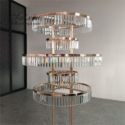 Gold Metal Flower Stand Wedding Outdoor 80cm Large Crystal Table Tree Centerpiece