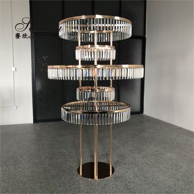 Gold Metal Flower Stand Wedding Outdoor 80cm Large Crystal Table Tree Centerpiece