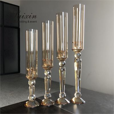 Gold Pillar Wedding Candle Holders Tall 4pcs Set Champagne 40cm