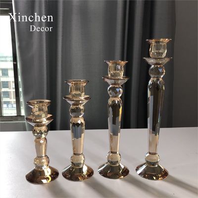 Gold Pillar Wedding Candle Holders Tall 4pcs Set Champagne 40cm