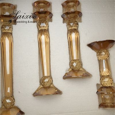 Gold Pillar Wedding Candle Holders Tall 4pcs Set Champagne 40cm