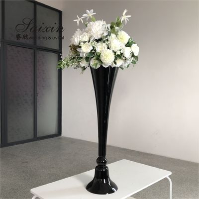 80cm-100cm Tall Black Glass Stemmed Glass Vase Hurricane For Wedding Table Centerpiece