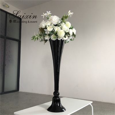 80cm-100cm Tall Black Glass Stemmed Glass Vase Hurricane For Wedding Table Centerpiece
