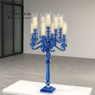 Blue Crystal Candelabra 9 Arm Crystal Chandelier Candlesticks Table Decoration