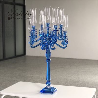 Blue Crystal Candelabra 9 Arm Crystal Chandelier Candlesticks Table Decoration