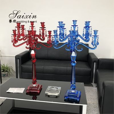 Blue Crystal Candelabra 9 Arm Crystal Chandelier Candlesticks Table Decoration