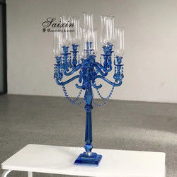 Blue Crystal Candelabra 9 Arm Crystal Chandelier Candlesticks Table Decoration