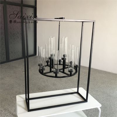 New black rectangle frame with hanging chandelier candle holder