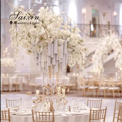 Gold Silver Wedding Centerpieces Flower Stand For Sale White Metal Tube